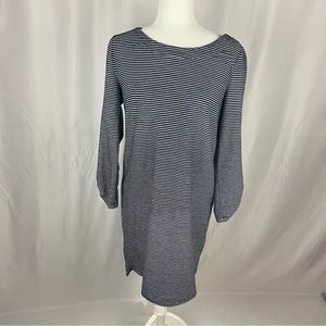 LOFT Navy & White Striped Dress with Zip Detail on Shoulder, Size S.
